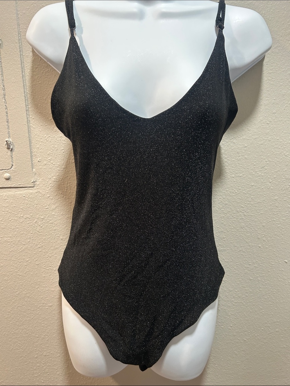 Black Sparkle V-Neck Women’s Bodysuit